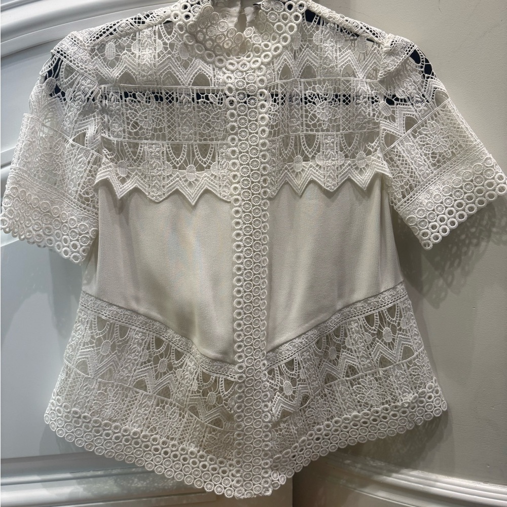 Alexis White Lace peplum short sleeve Blouse